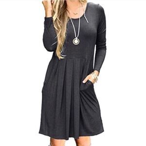 Women’s Grey Soft Pleated Dress with Pockets Fits L/XL